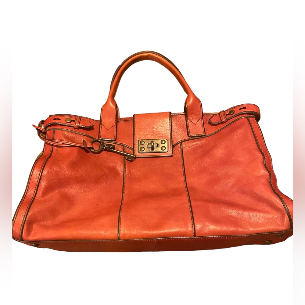 🧡Fossil~Vintage Rusty Red Reissue Weekender Large Leather Tote, Brass Hardware